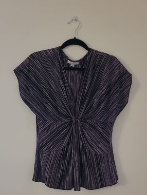 dressbarn Purple and Black Striped Twist-Front Top